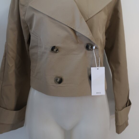 NWT Womens MNG Mango Tan Double Breasted Cropped Trench Jacket S - Picture 9 of 13
